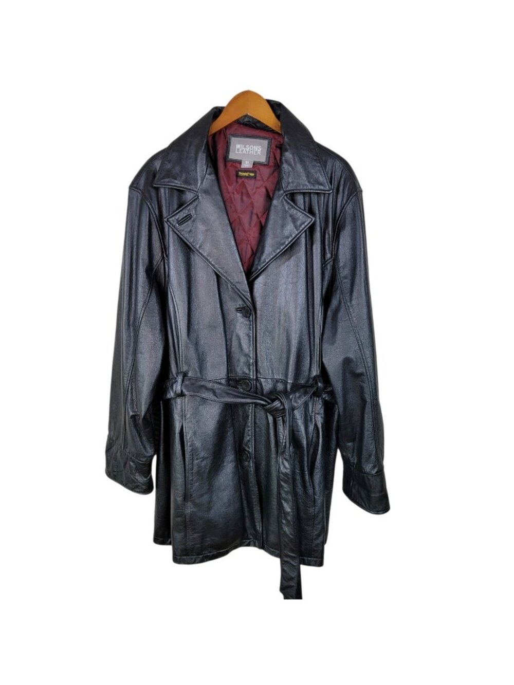 Vintage Wilson Leather Jacket Coat Winter Plus Size 3X Black Belted Biker Grunge